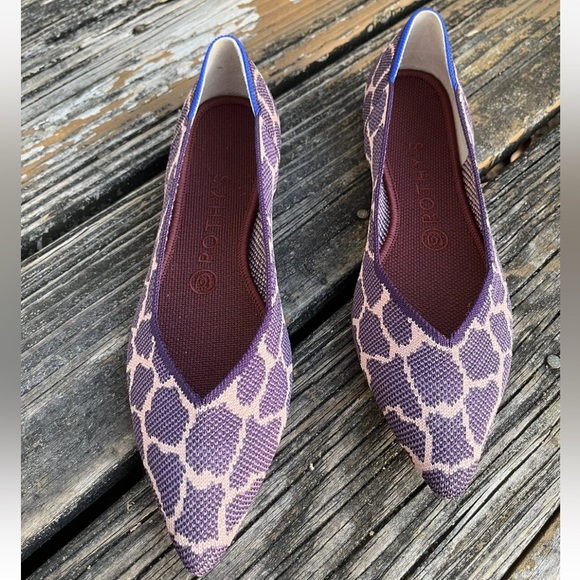 Rothys Purple Violet Giraffe Animal Print Points Sz 8.5 Ballet Pointed Toe Flat - Picture 9 of 11